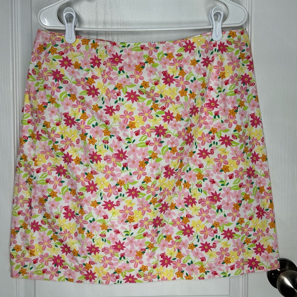 VTG 90s Lilly Pulitzer Skirt 12 Pink Floral A Line Y2K Romantic Colorful Spring